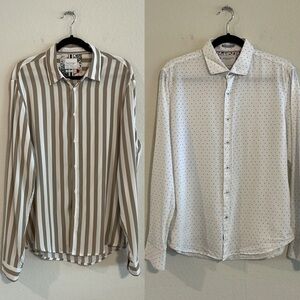 Ricky Singh Men's Button Front Bundle (2) Large White Polka Dot & Tan Stripe